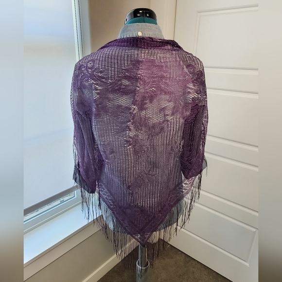 PURPLE SCARF LOT OF TWO VELVET SCARF FRINGE ENDS TRIANGLE SHAWL WRAP WOMEN OS - Picture 4 of 11